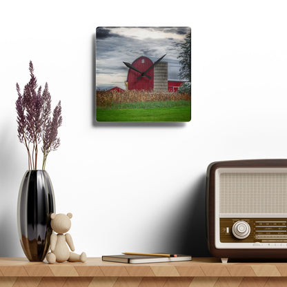 U R There Photography Haines Roadside Red and Silo Rustic Farmhouse Acrylic Analog Wall Clock