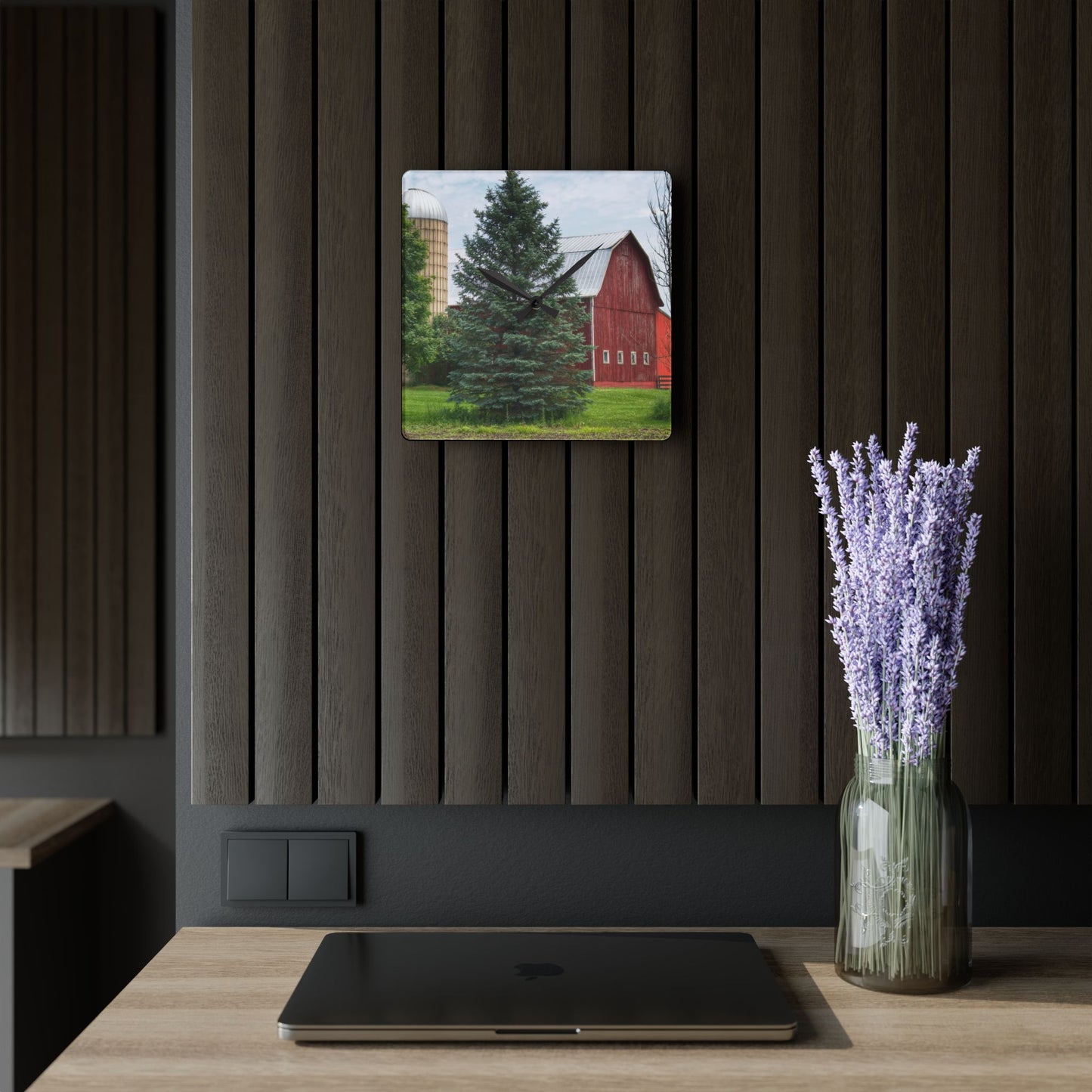 U R There Photography German Road Red I Rustic Farmhouse Acrylic Analog Wall Clock