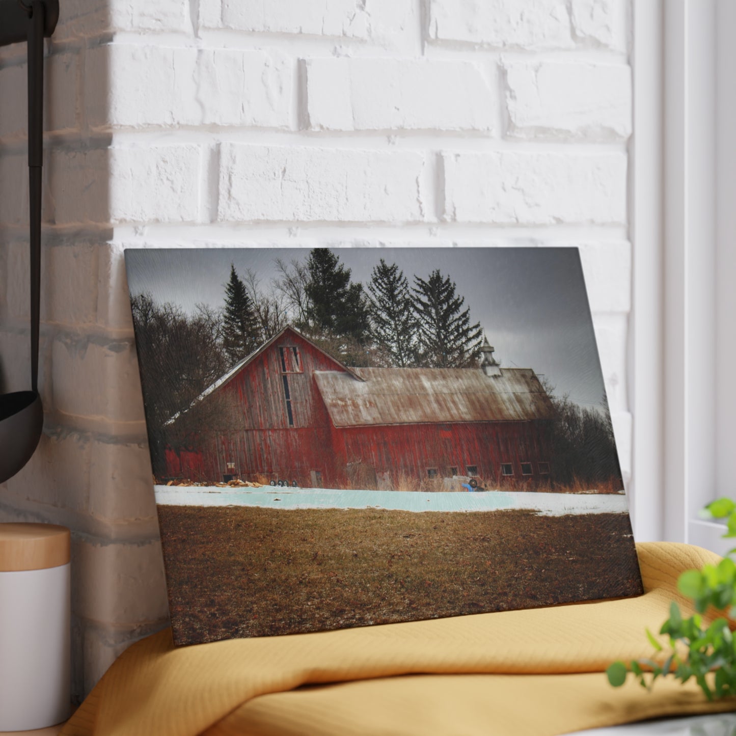 U R There Photography Blacks Corners Road Red Rustic Farmhouse Tempered-Glass Cutting Board