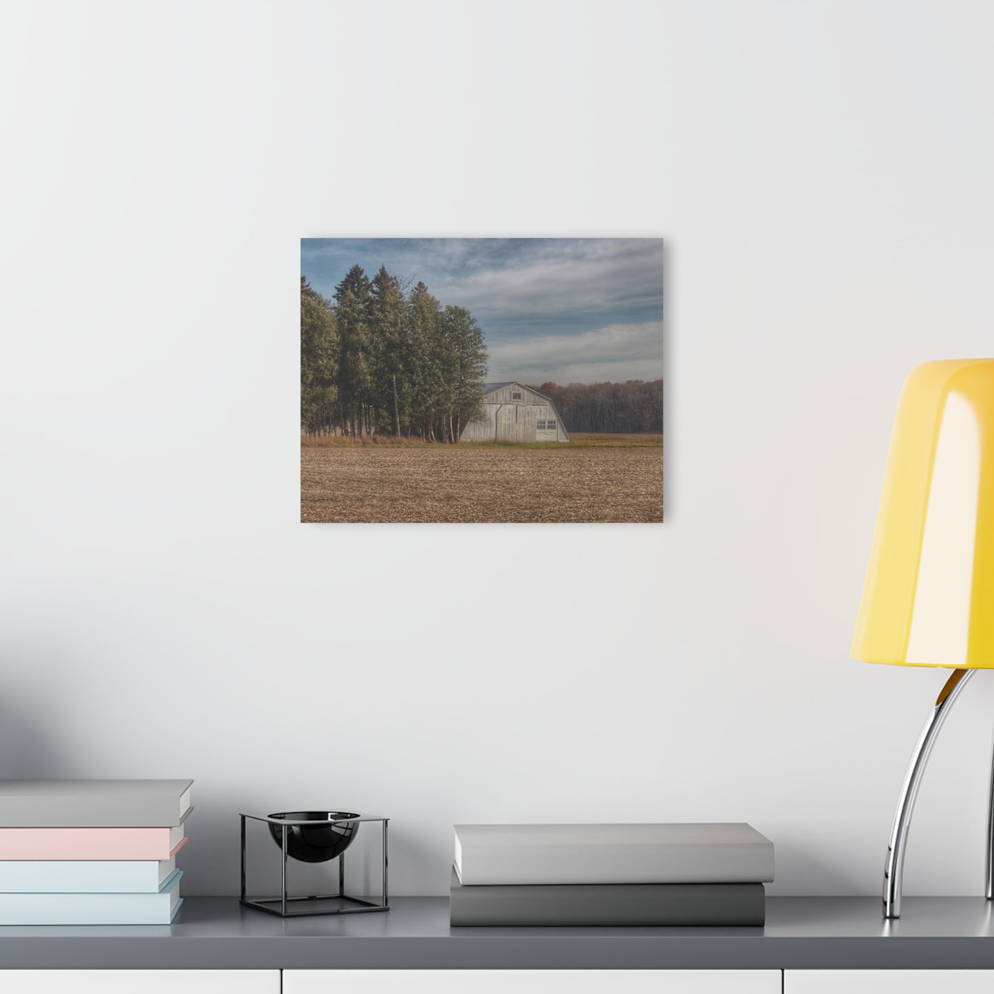 U R There Photography Grey Quonset Among the Pines Rustic Farmhouse Acrylic Wall Print