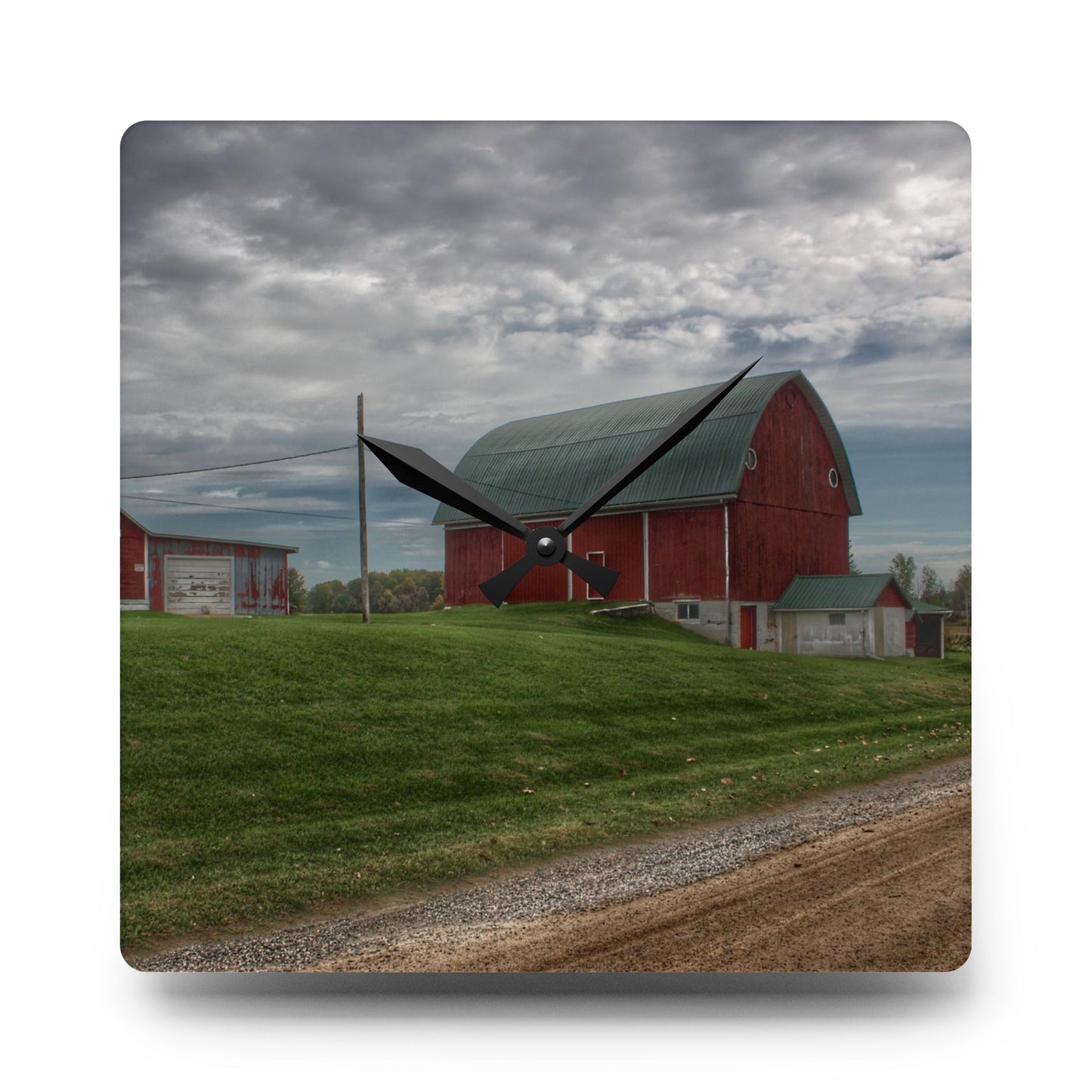U R There Photography Elmwood Road Reds Rustic Farmhouse Acrylic Analog Wall Clock