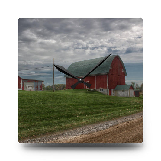 Elmwood Road Reds Rustic Farmhouse Acrylic Analog Wall Clock 10.75'' × 10.75'' (Square)