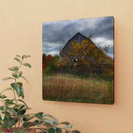 U R There Photography Church Road Grey III Rustic Farmhouse Acrylic Analog Wall Clock