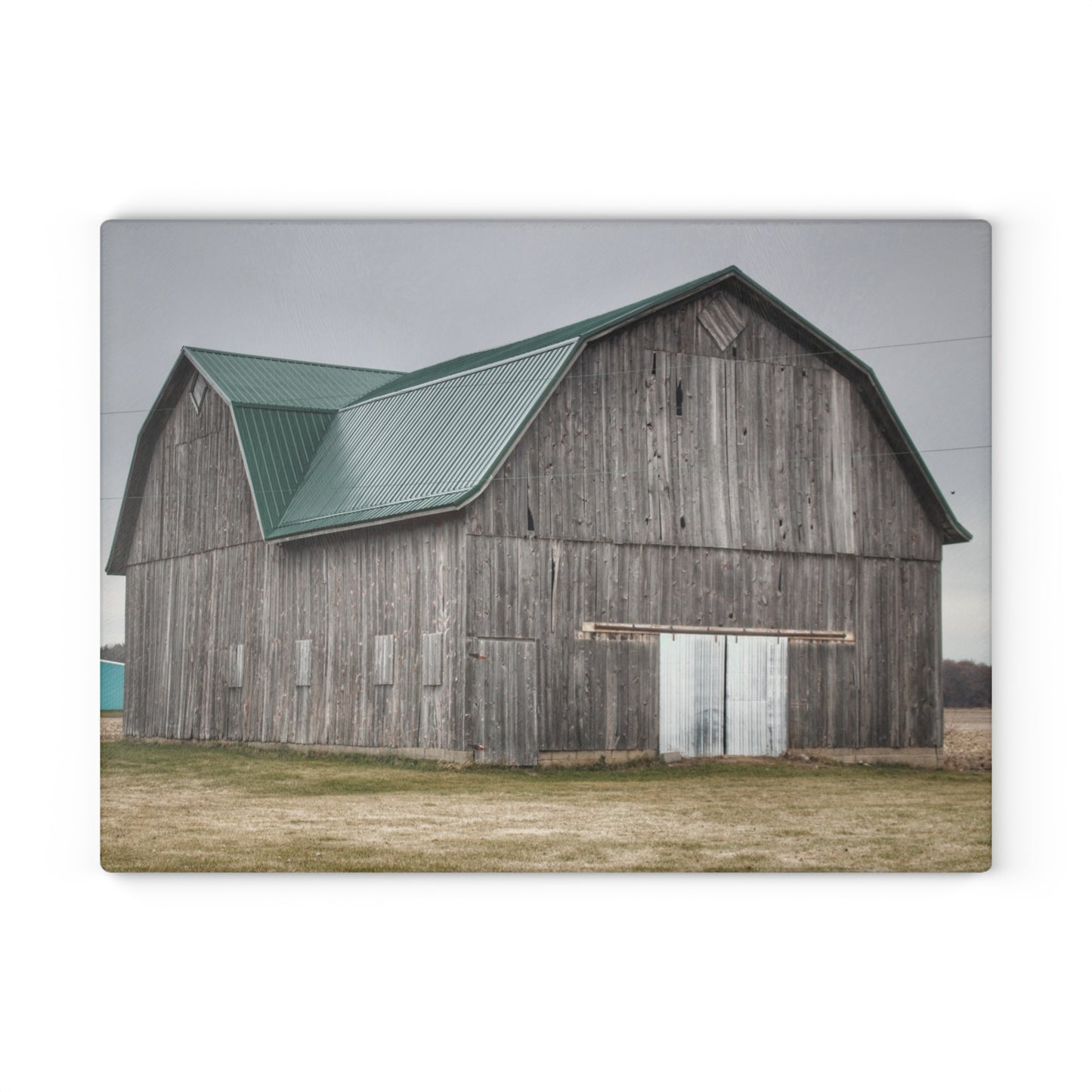 U R There Photography Loomis Road Grey Rustic Farmhouse Tempered-Glass Cutting Board