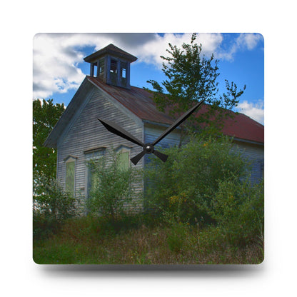 U R There Photography Mound Road Schoolhouse Rustic Farmhouse Acrylic Analog Wall Clock
