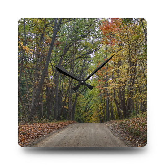 Country Roads in Dryden III Rustic Farmhouse Acrylic Analog Wall Clock 10.75'' × 10.75'' (Square)