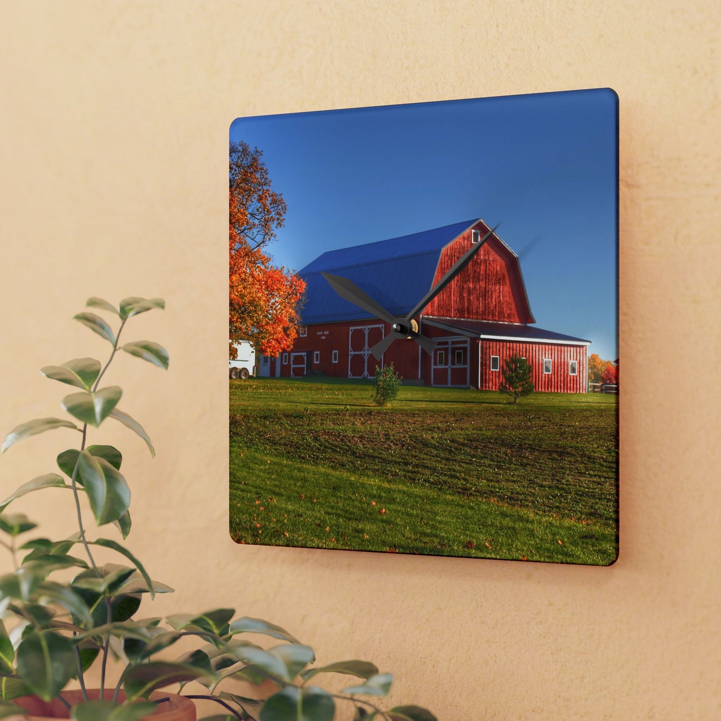 U R There Photography Shoemaker Road Red Rustic Farmhouse Acrylic Analog Wall Clock