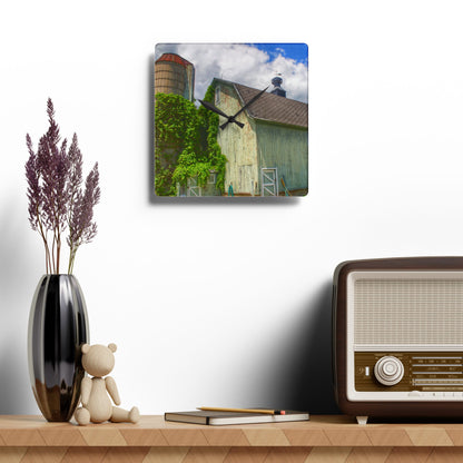 U R There Photography Clark Road Meadow Green Rustic Farmhouse Acrylic Analog Wall Clock