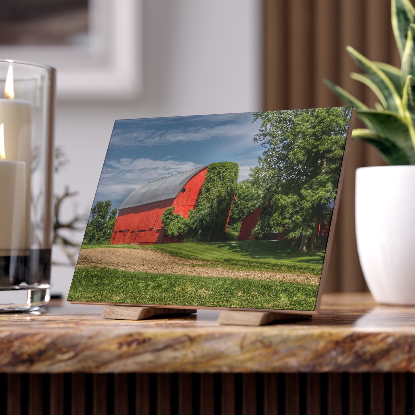 U R There Photography Catlin Road Red I Rustic Farmhouse Decorative Ceramic Tile