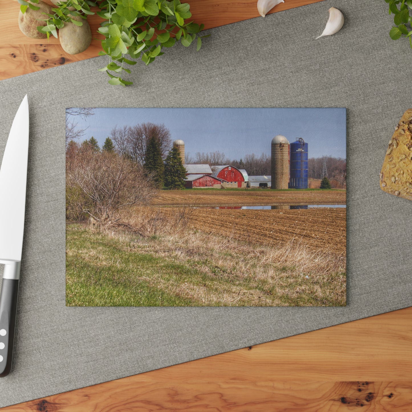 U R There Photography M-24 Northern Reds Farm Rustic Farmhouse Tempered-Glass Cutting Board