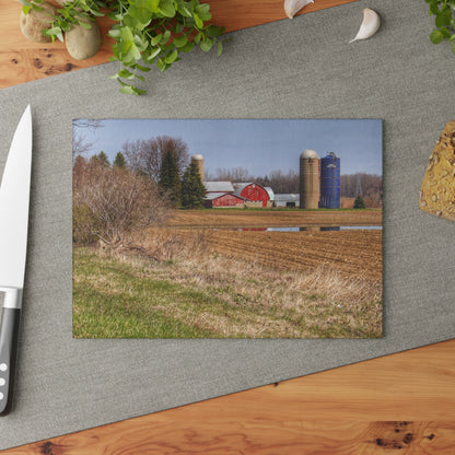 U R There Photography M-24 Northern Reds Farm Rustic Farmhouse Tempered-Glass Cutting Board