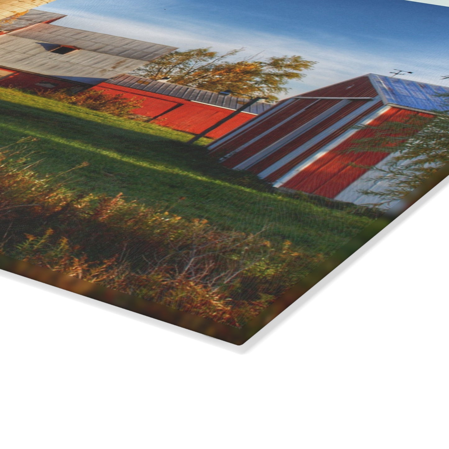 U R There Photography Maynard Road Reds Rustic Farmhouse Tempered-Glass Cutting Board