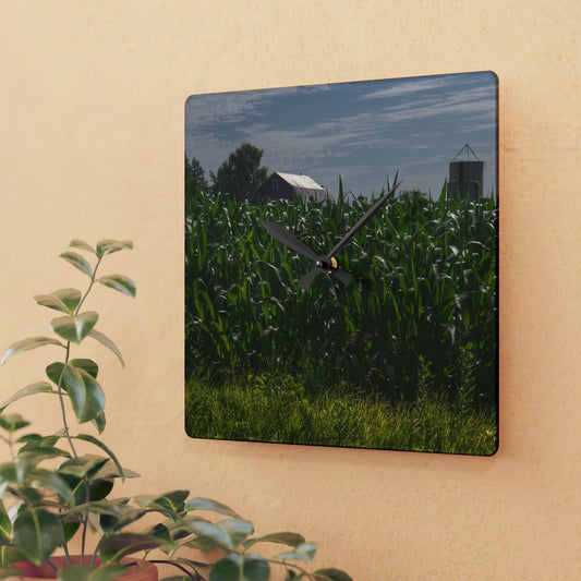 U R There Photography Above the Corn on Piersonville Road I Rustic Farmhouse Acrylic Analog Wall Clock