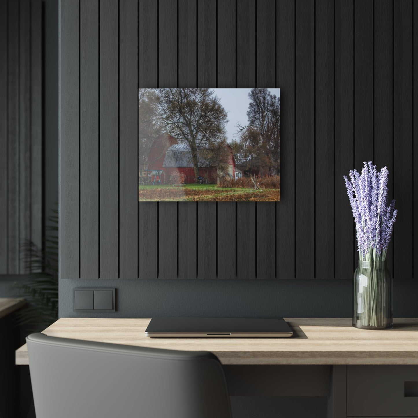 U R There Photography Dryden Road Reds and Playscape Rustic Farmhouse Acrylic Wall Print