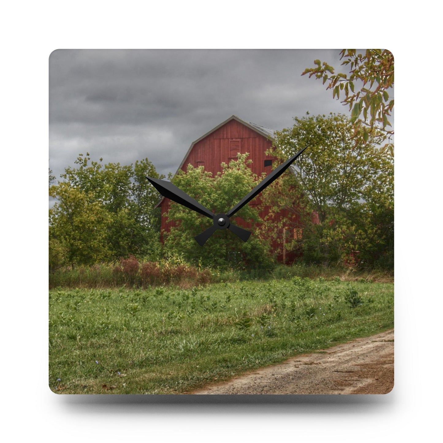 U R There Photography Bristol Road Hidden Red Rustic Farmhouse Acrylic Analog Wall Clock