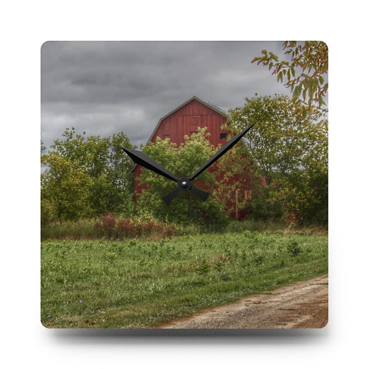Bristol Road Hidden Red Rustic Farmhouse Acrylic Analog Wall Clock 10.75'' × 10.75'' (Square)