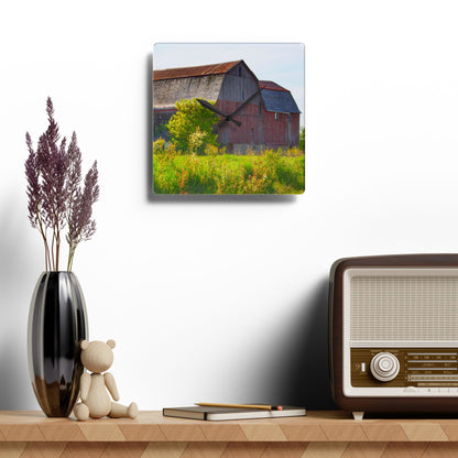 U R There Photography Leslie Road Red II Rustic Farmhouse Acrylic Analog Wall Clock
