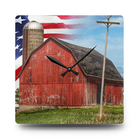 U R There Photography An American Farm I Rustic Farmhouse Acrylic Analog Wall Clock 10.75'' × 10.75'' (Square)