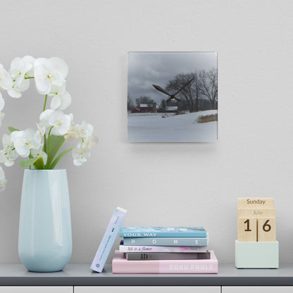 U R There Photography Across the Field on Sandy Lane Rustic Farmhouse Acrylic Analog Wall Clock