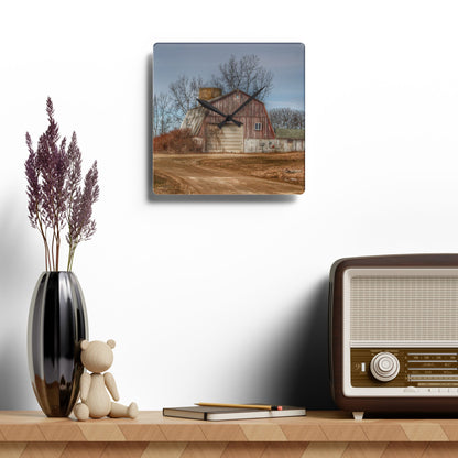 U R There Photography Maple Valley Road Red I Rustic Farmhouse Acrylic Analog Wall Clock