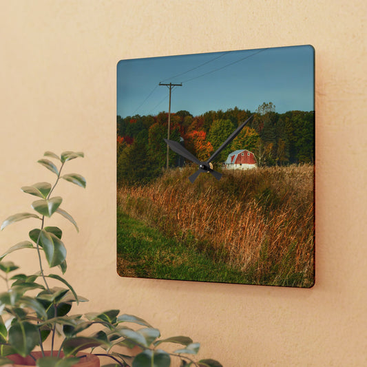 U R There Photography Murphy Lake Road Hidden Red Rustic Farmhouse Acrylic Analog Wall Clock