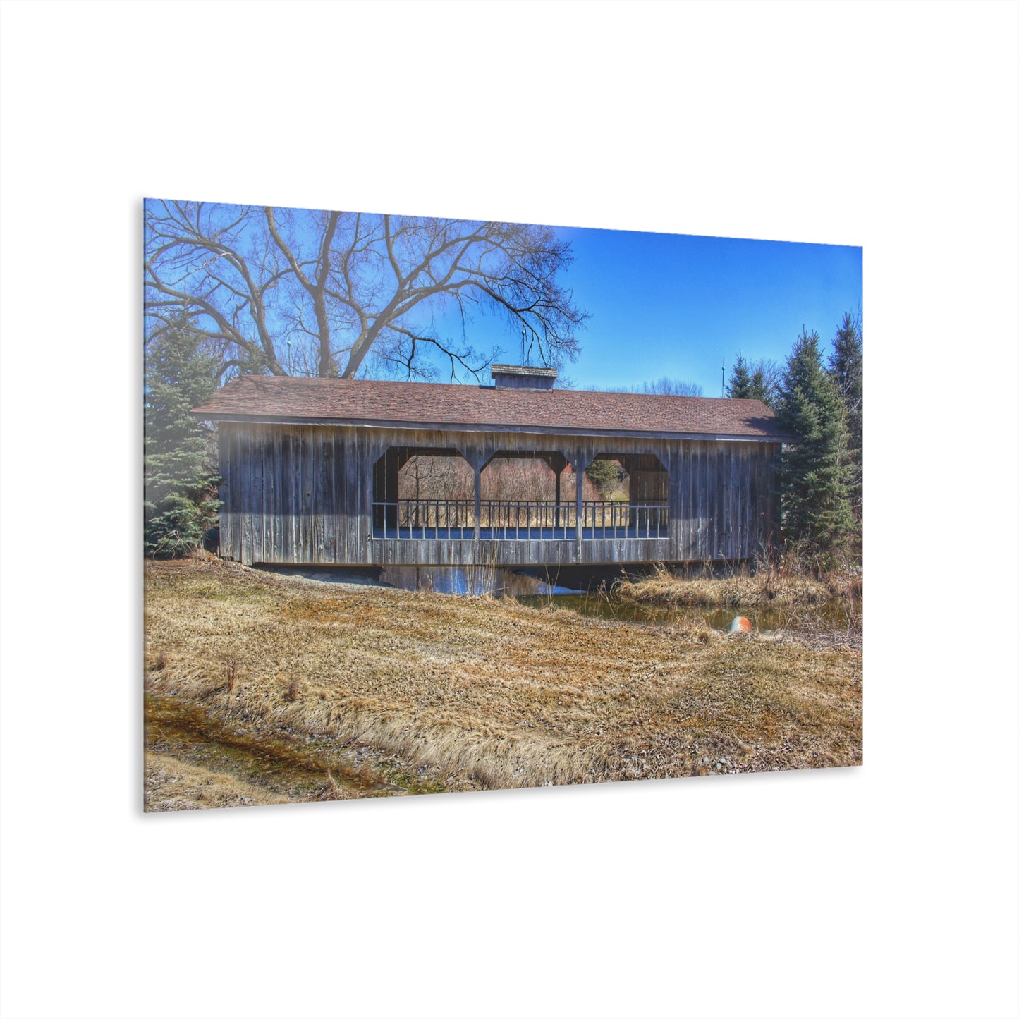 U R There Photography Covered Bridge of Campground Road II Rustic Farmhouse Acrylic Wall Print