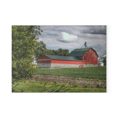 U R There Photography Haines Road Cornfield Reds Rustic Farmhouse Tempered-Glass Cutting Board