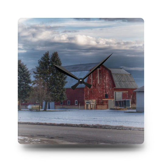Glover Road Red Rustic Farmhouse Acrylic Analog Wall Clock 10.75'' × 10.75'' (Square)