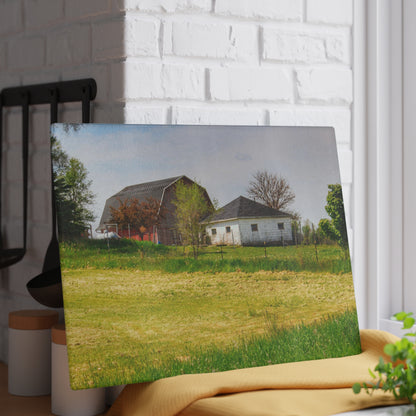 U R There Photography Colwood Hidden Red and Little White Rustic Farmhouse Tempered-Glass Cutting Board