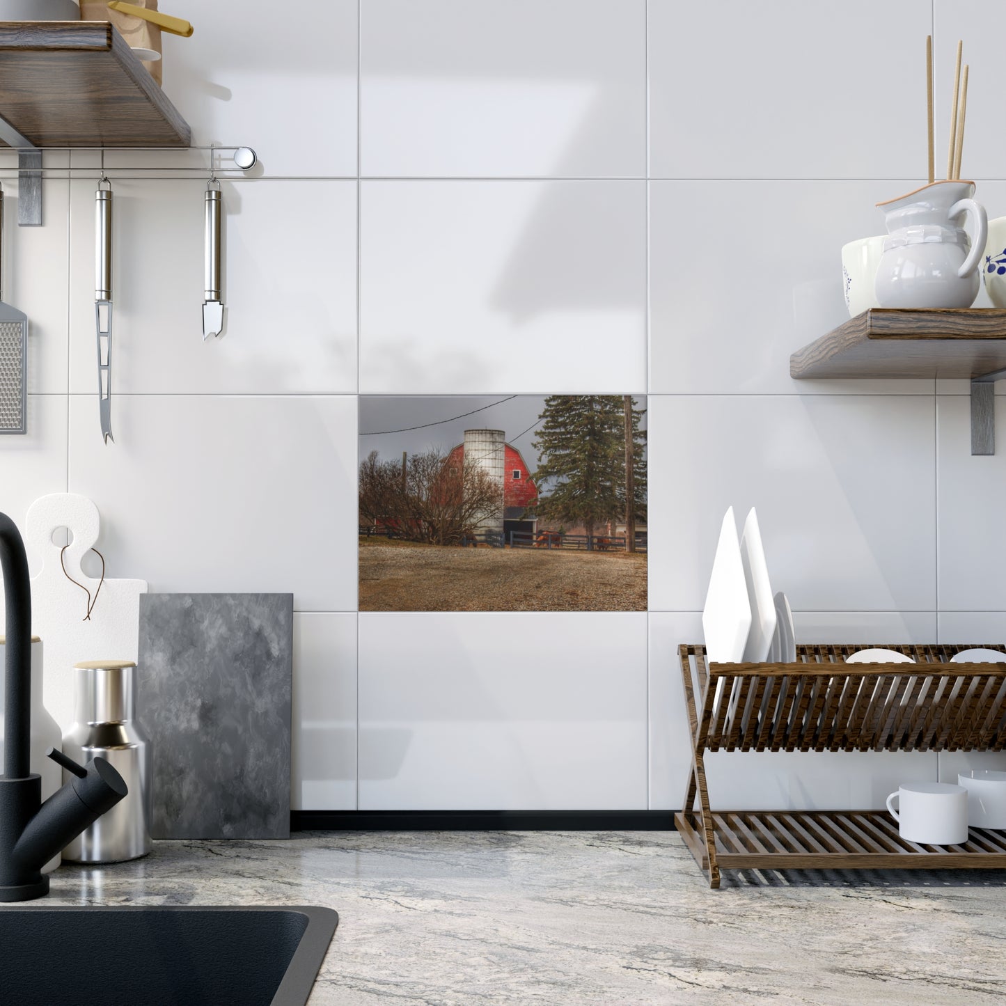 U R There Photography Blood Road Red and Horses Rustic Farmhouse Decorative Ceramic Tile