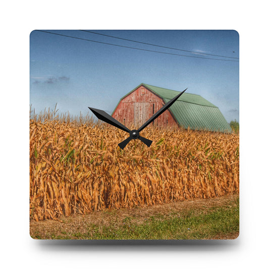 Beyond the Harvest Corn I Rustic Farmhouse Acrylic Analog Wall Clock 10.75'' × 10.75'' (Square)