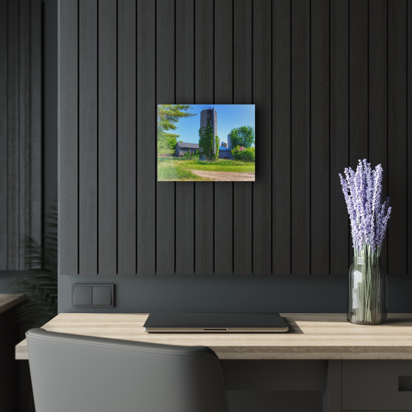 U R There Photography Bordman Road Old Grey and Silo II Rustic Farmhouse Acrylic Wall Print