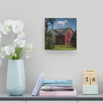 U R There Photography Havens Road Red Among the Pines Rustic Farmhouse Acrylic Analog Wall Clock