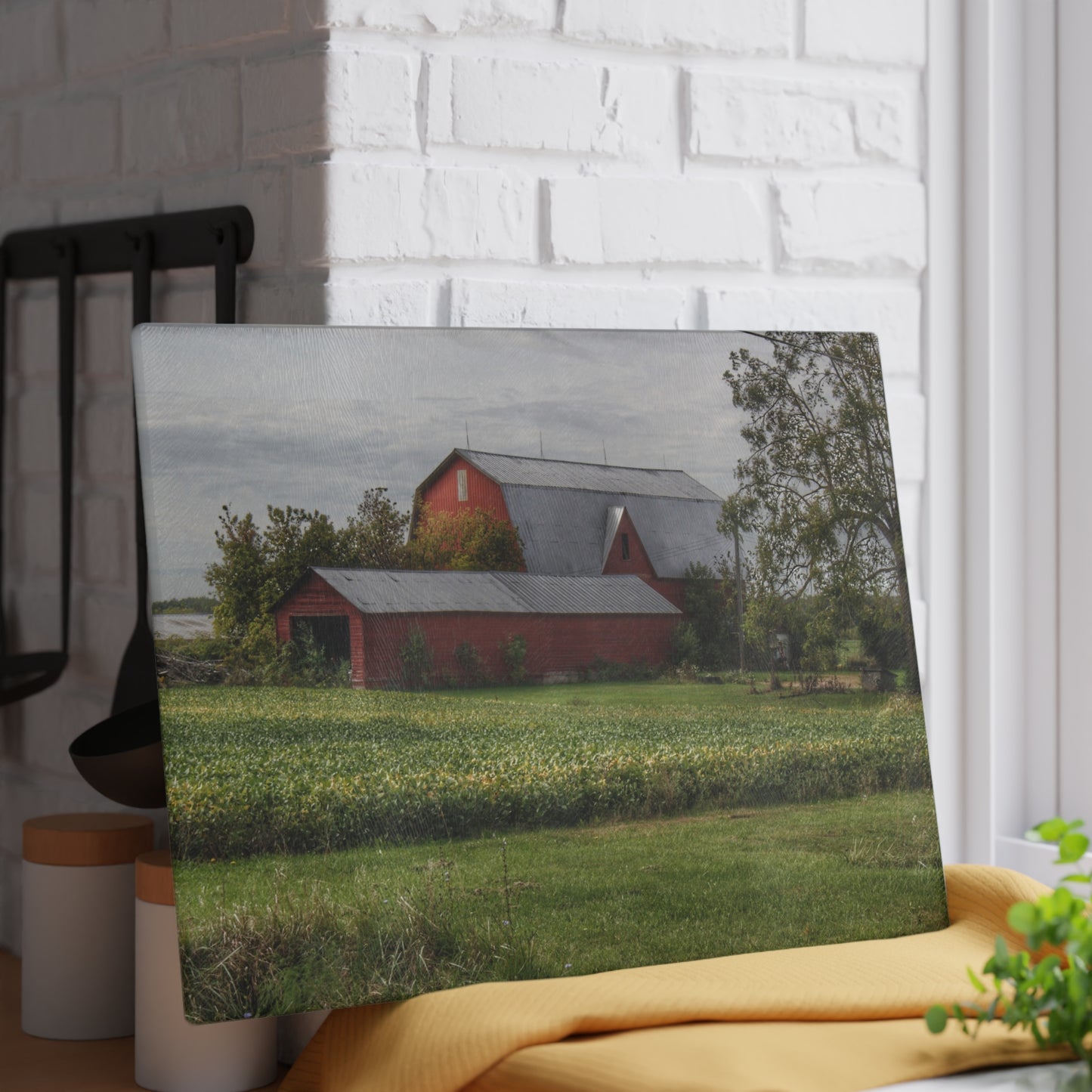 U R There Photography West Dodge Road Reds Rustic Farmhouse Tempered-Glass Cutting Board