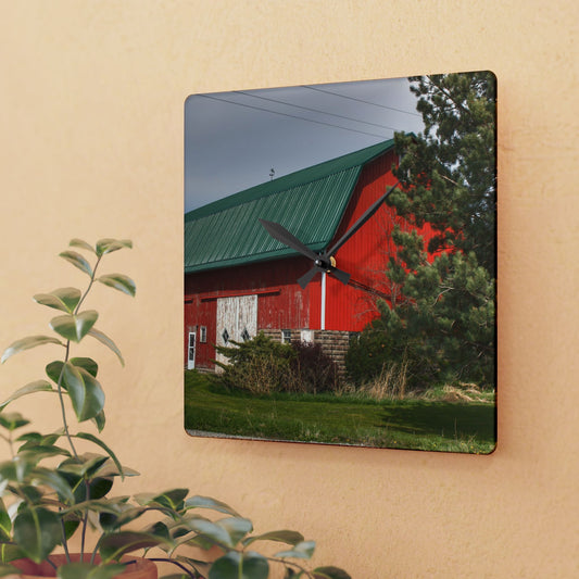 U R There Photography McAlpine Hidden Red Rustic Farmhouse Acrylic Analog Wall Clock