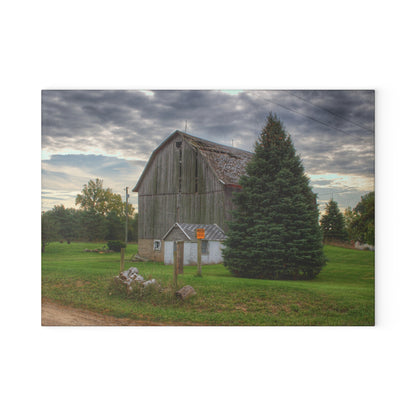 U R There Photography Rich Road Falling Grey II Rustic Farmhouse Tempered-Glass Cutting Board