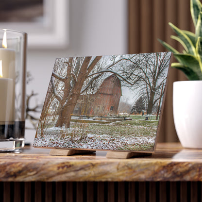 U R There Photography Bishop Road Winter Red Rustic Farmhouse Decorative Ceramic Tile