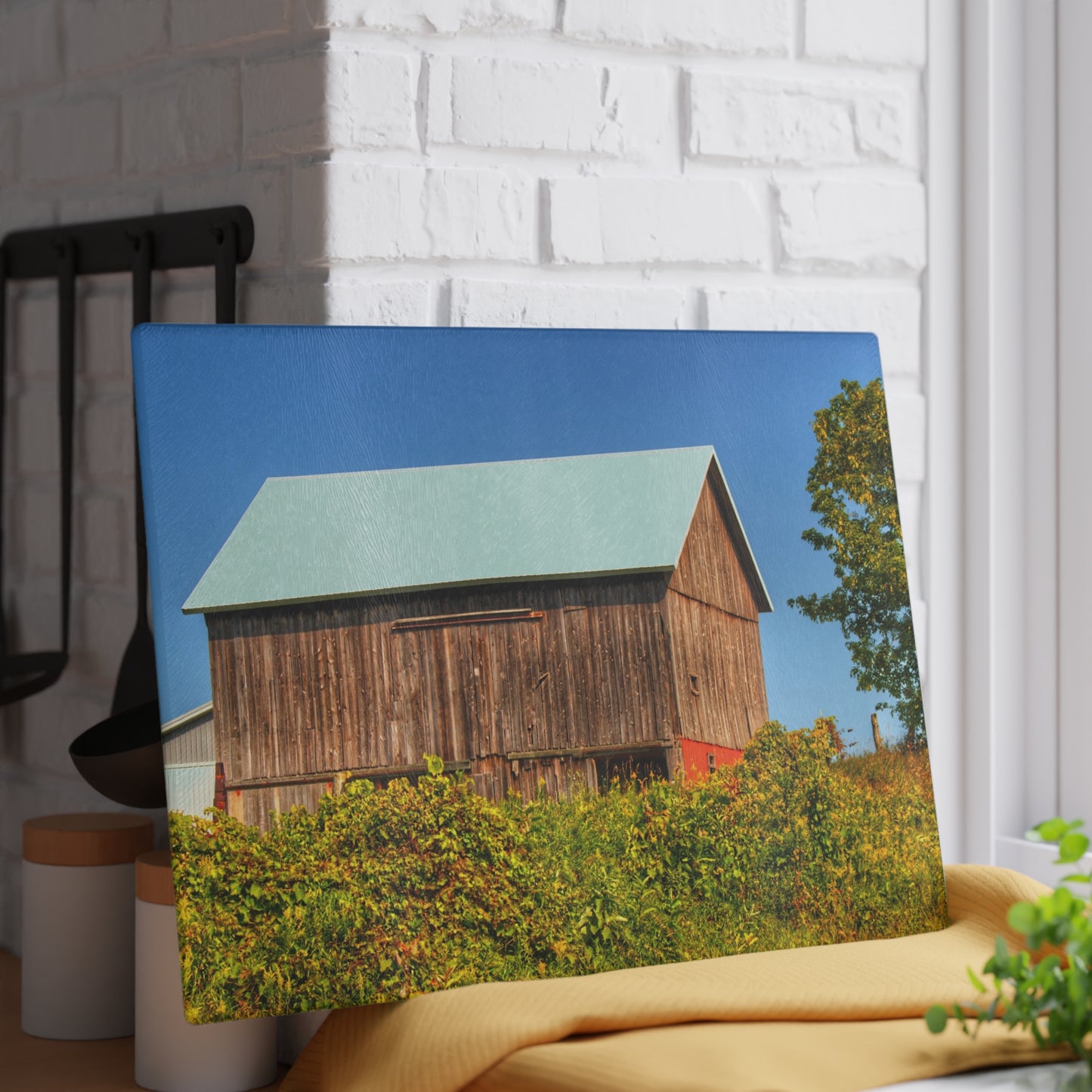 U R There Photography Hilltop High Grey Rustic Farmhouse Tempered-Glass Cutting Board