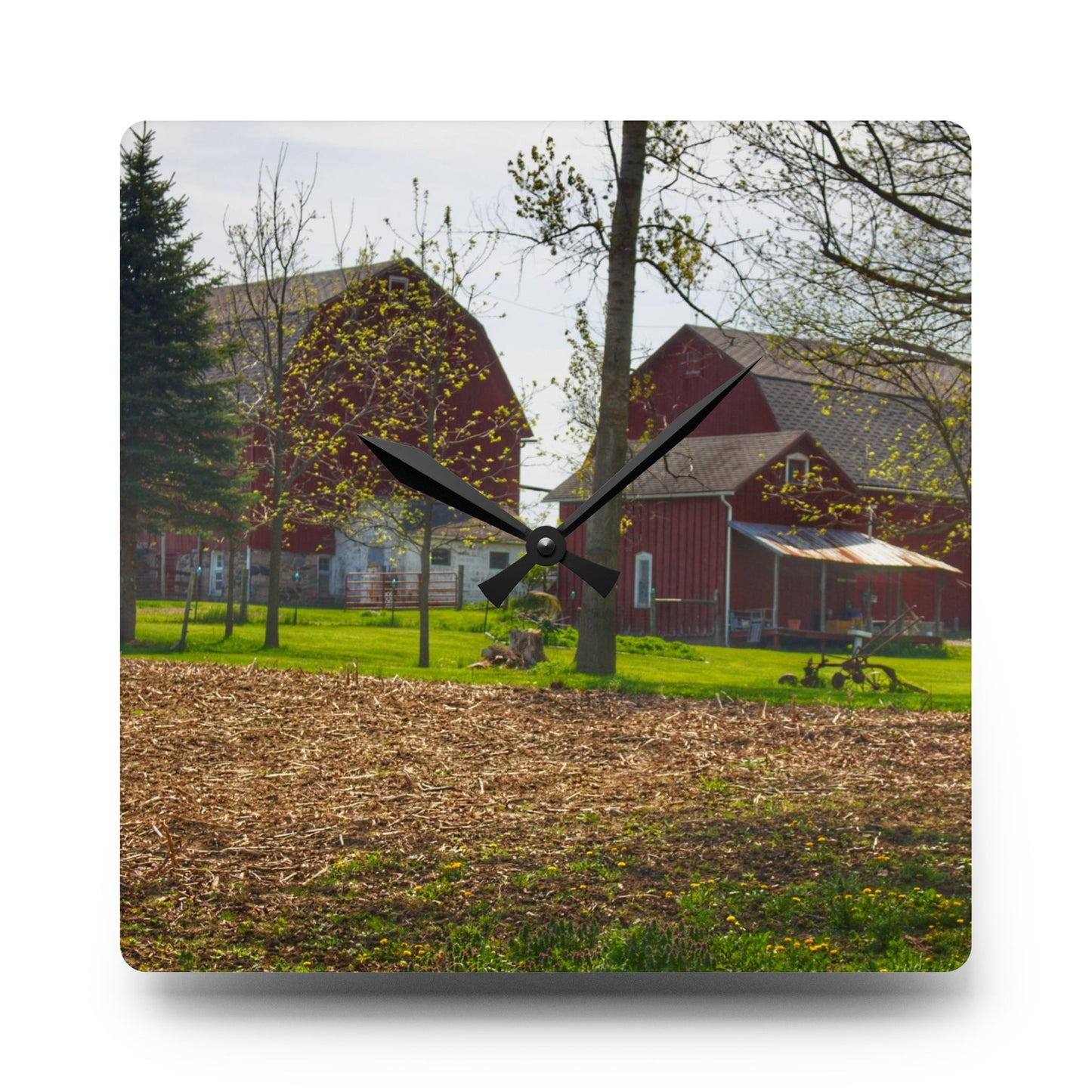 U R There Photography Bishop Road Reds III Rustic Farmhouse Acrylic Analog Wall Clock