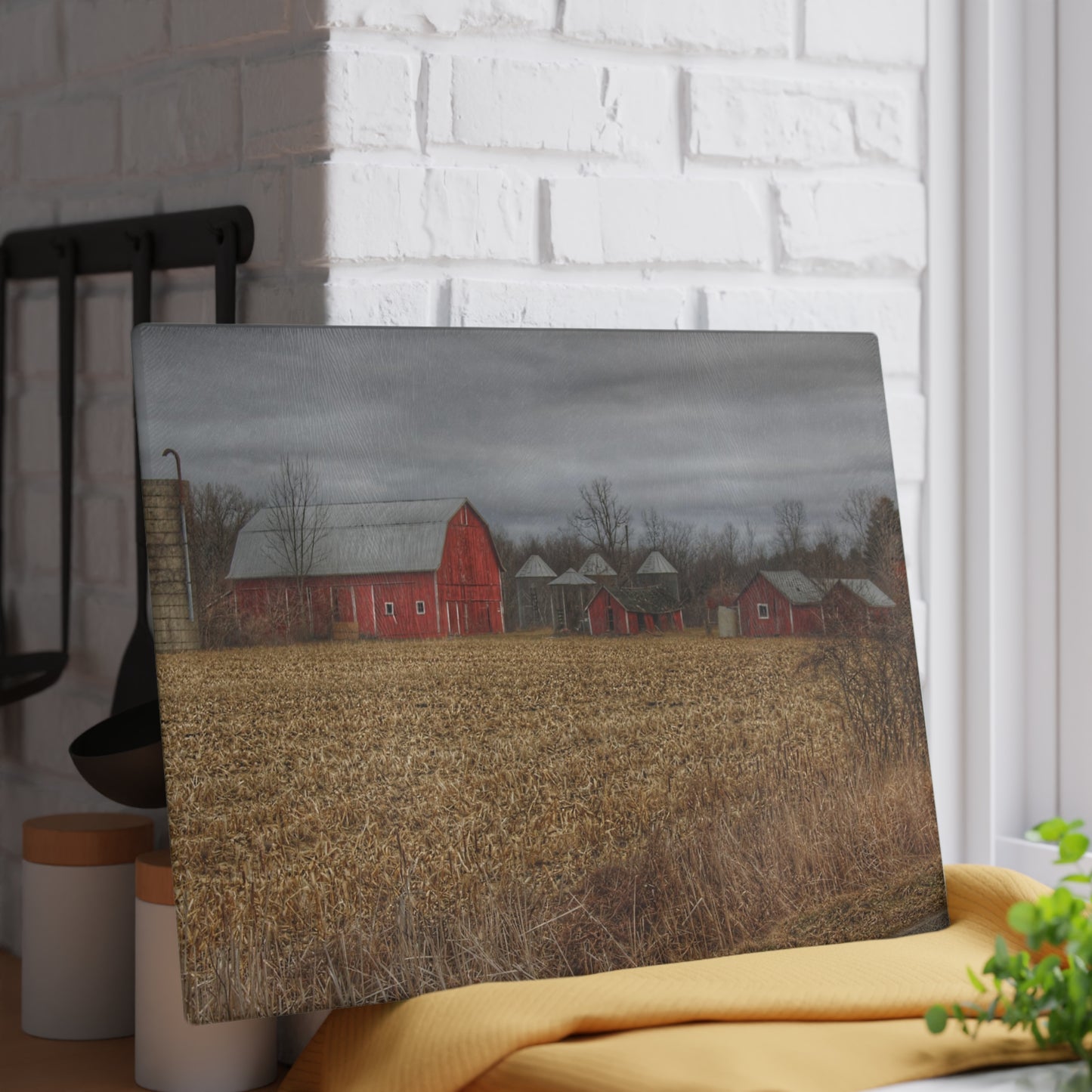 U R There Photography Barns of Arbela II Rustic Farmhouse Tempered-Glass Cutting Board