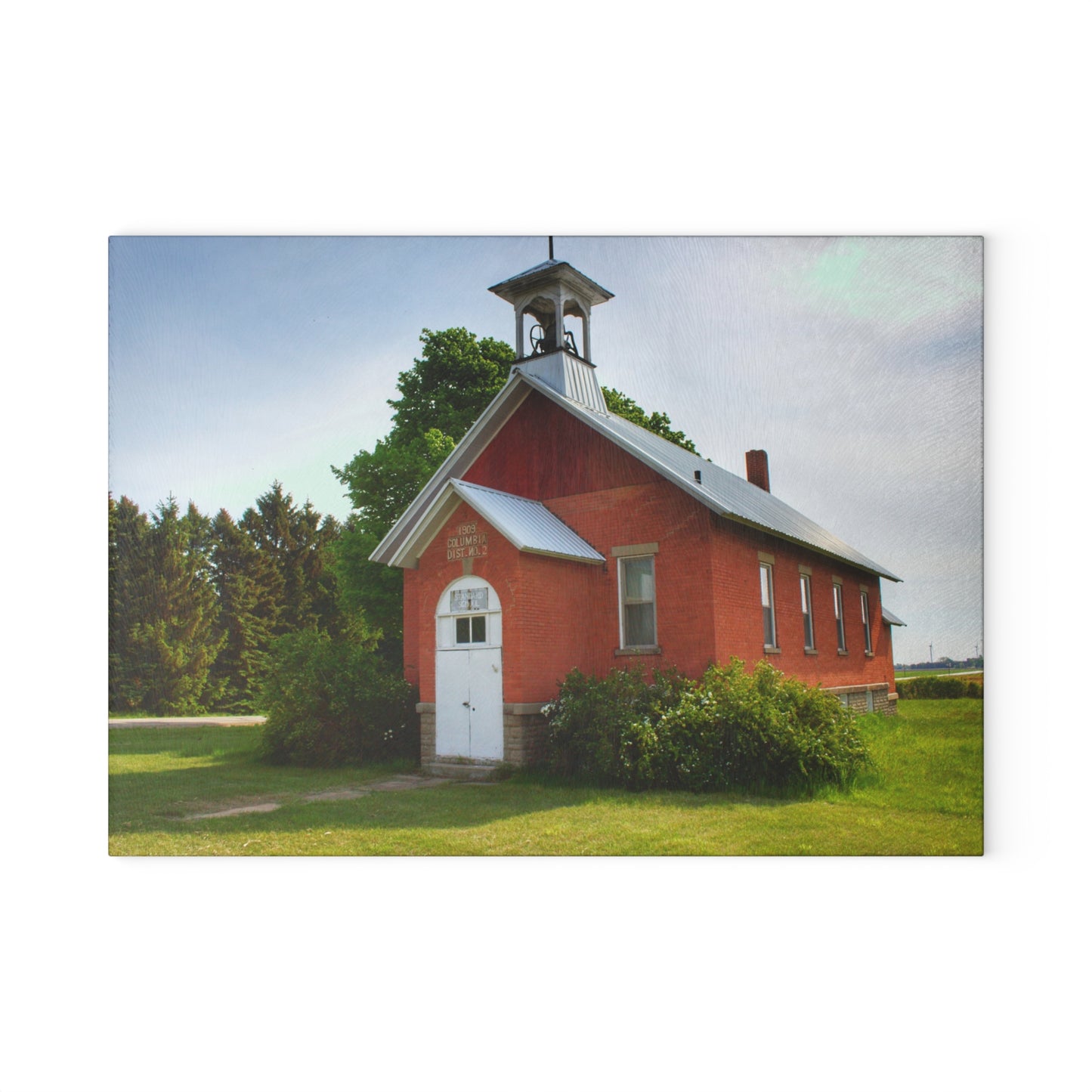 U R There Photography French Road Old Standard Schoolhouse I Rustic Farmhouse Tempered-Glass Cutting Board