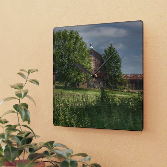 U R There Photography Ross Road Red Rustic Farmhouse Acrylic Analog Wall Clock