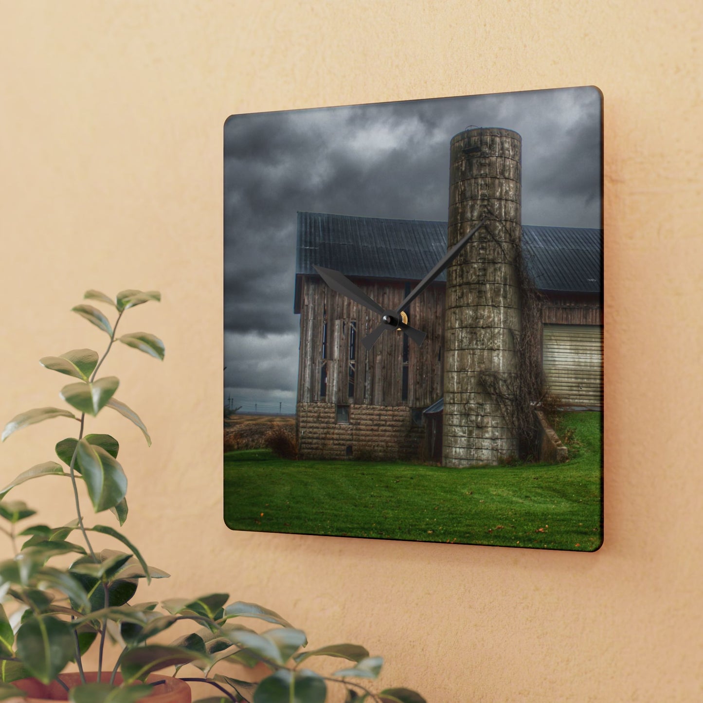 U R There Photography Gilford Grey I Rustic Farmhouse Acrylic Analog Wall Clock