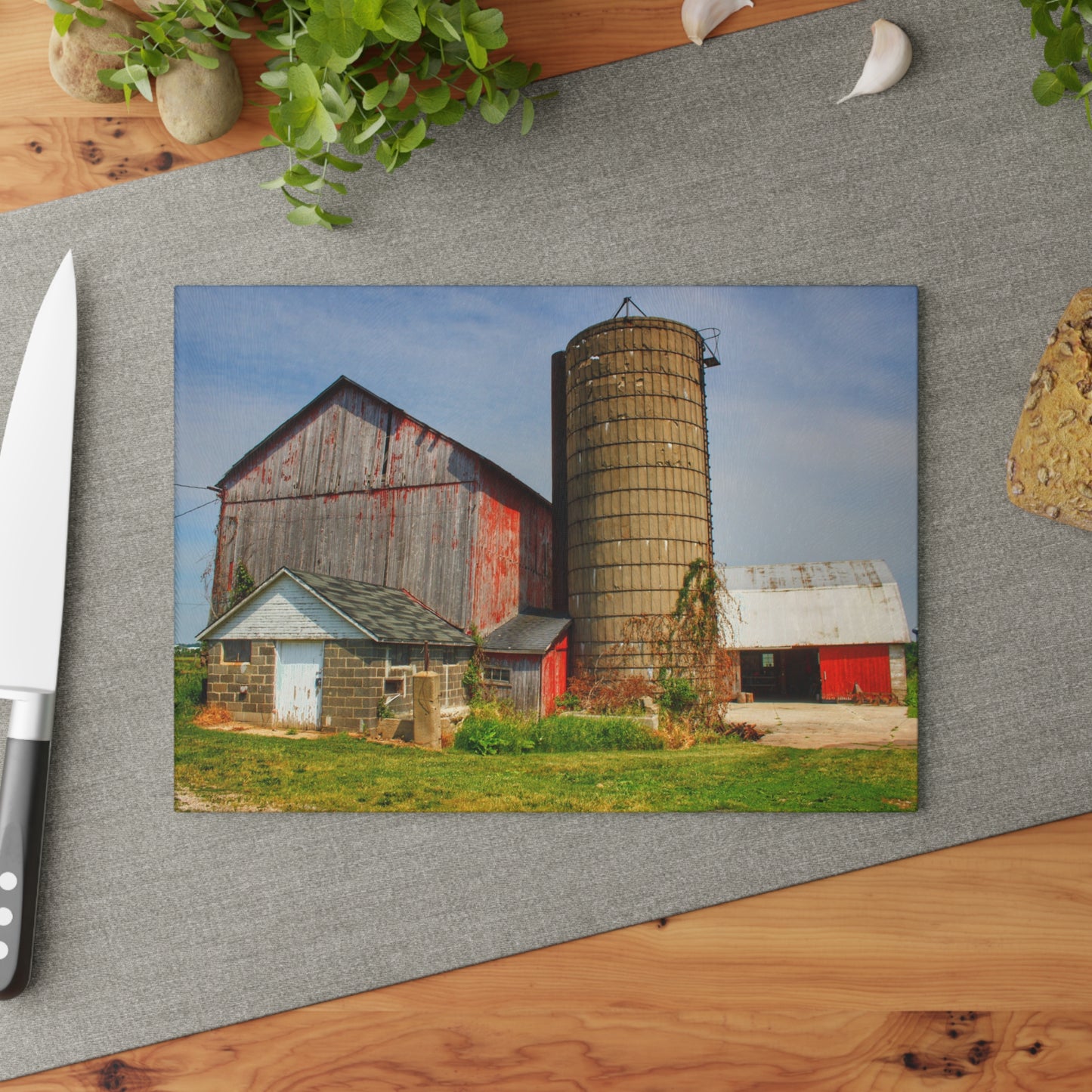U R There Photography Marlette Red III Rustic Farmhouse Tempered-Glass Cutting Board