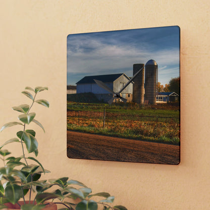 U R There Photography Cade Road White Rustic Farmhouse Acrylic Analog Wall Clock