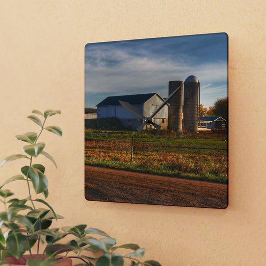 U R There Photography Cade Road White Rustic Farmhouse Acrylic Analog Wall Clock