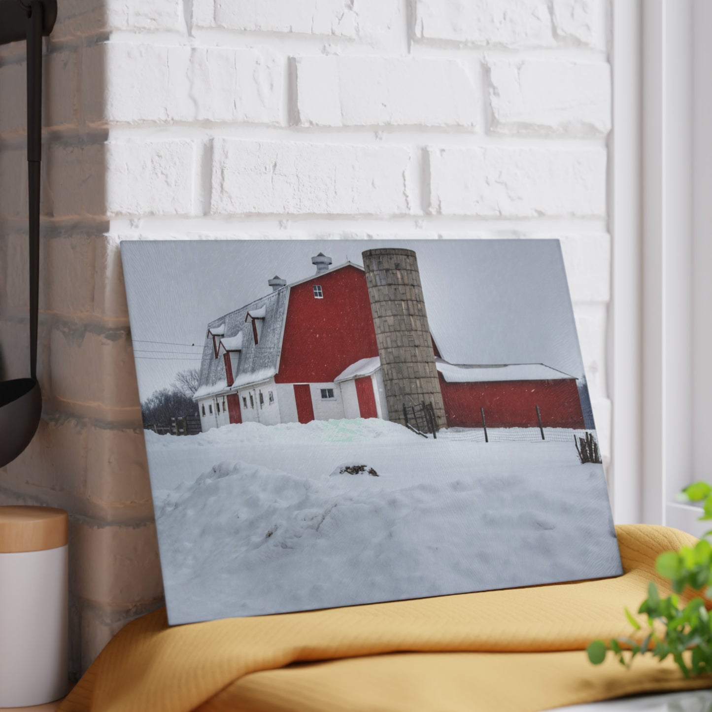 U R There Photography South Elba Block Red Rustic Farmhouse Tempered-Glass Cutting Board