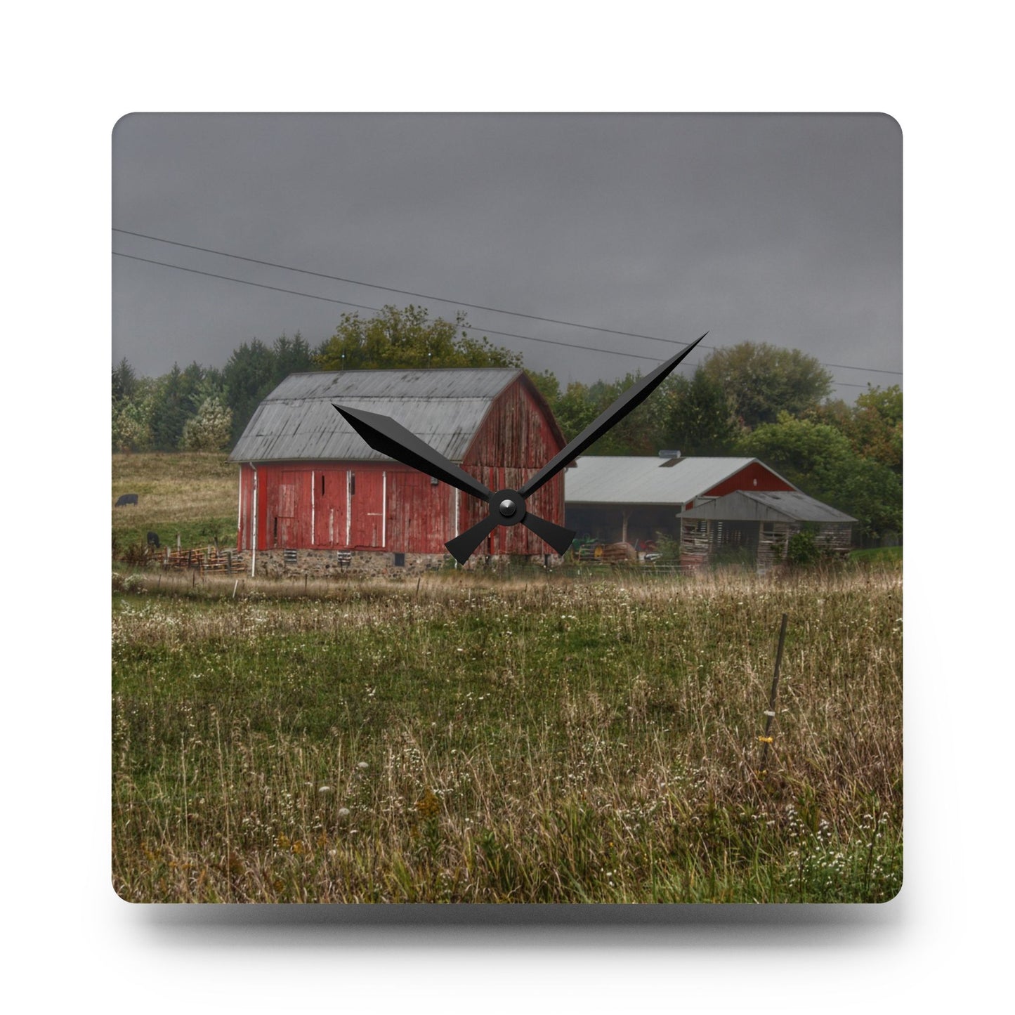 U R There Photography North Lake Road Red I Rustic Farmhouse Acrylic Analog Wall Clock
