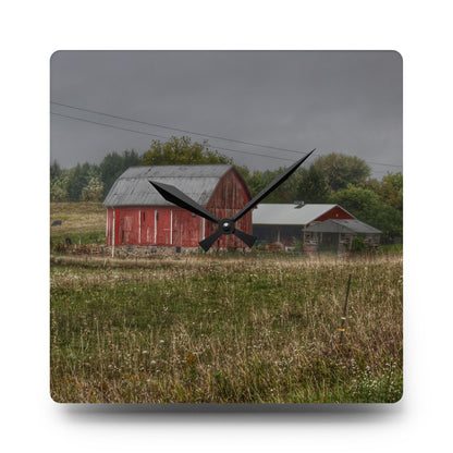 U R There Photography North Lake Road Red I Rustic Farmhouse Acrylic Analog Wall Clock