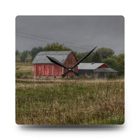 North Lake Road Red I Rustic Farmhouse Acrylic Analog Wall Clock 10.75'' × 10.75'' (Square)